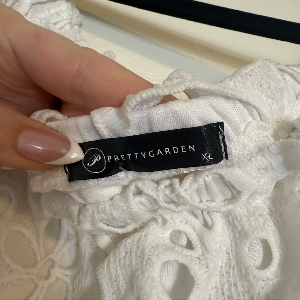 White Eyelet Midi Dress with Scalloped Edges - Picture 6 of 8